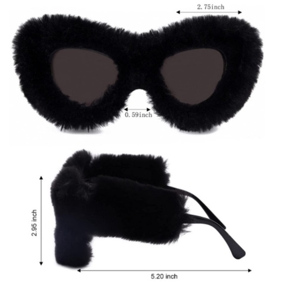 Plush Fuzzy Black Cat Eye Sunglasses Punk Soft Velvet Shades Trendy *NEW* main image 4